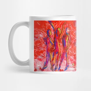 Three Women with Positive Sassy Attitude in Red Abstract Mug